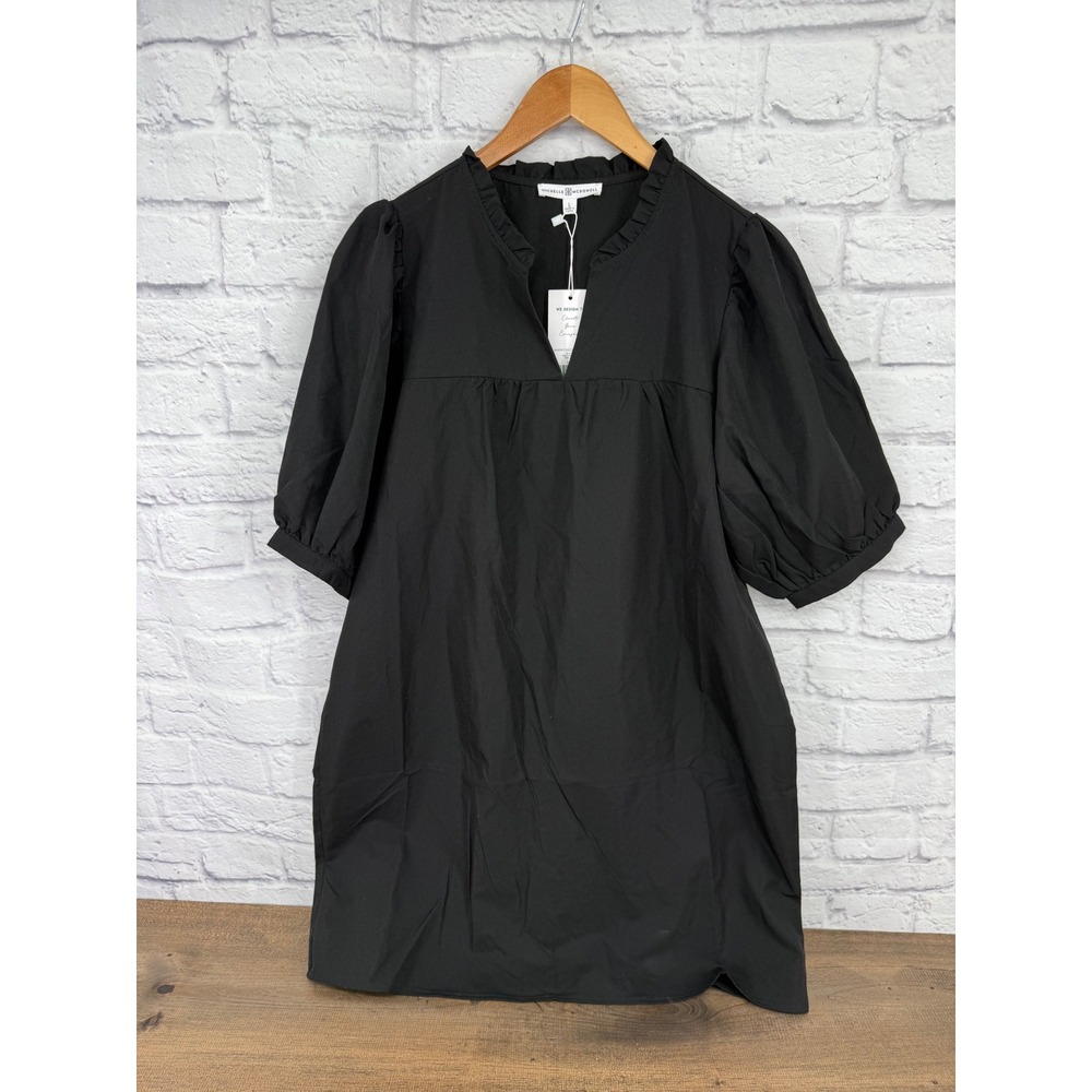 Michelle McDowell Maggie Black Puff Sleeve Ruffle Neck Mini Dress Size L NWT - Picture 6 of 9
